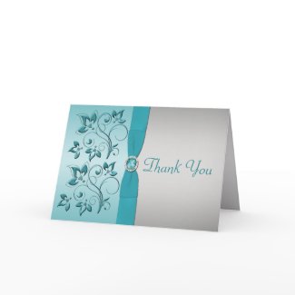 Aqua and Silver Floral Thank You Card card