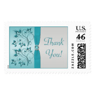 Aqua and Silver Floral Thank You Postage stamp
