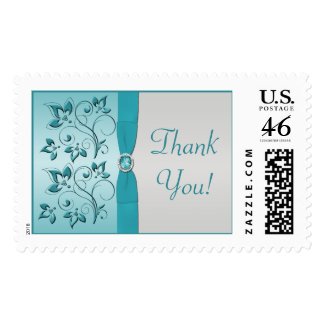 Aqua and Silver Floral Thank You Postage stamp