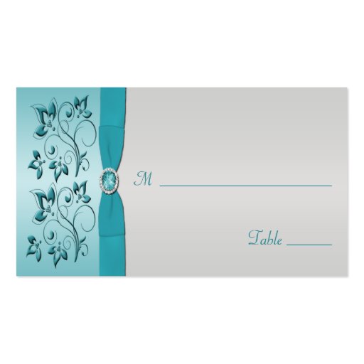 Aqua and Silver Placecards Business Card Template (back side)