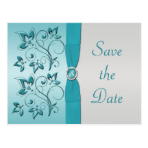 Aqua and Silver Quinceanera Save the Date Card Post Cards