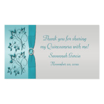 Aqua and Silver Quinceanera/Sweet 16 Favor Tag Business Card Templates