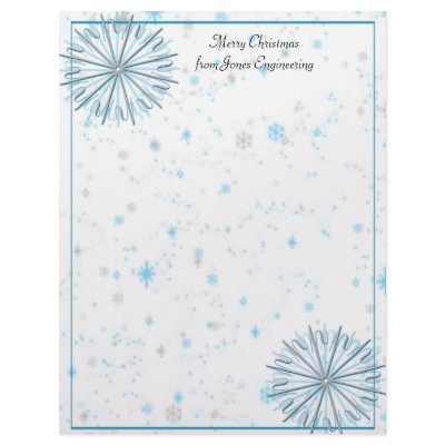 Aqua and Silver Snowflake Abstract Graphic Personalized Letterhead by NoteableExpressions