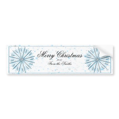 Aqua and Silver Snowflake Graphic on White Bumper Stickers by NoteableExpressions