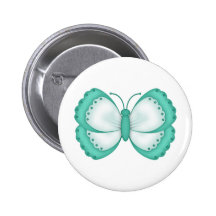 Aqua and White Butterfly Pinback Buttons