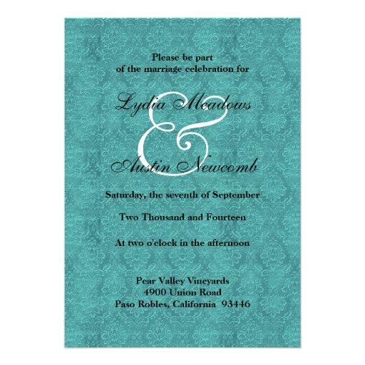 Aqua and White Damask Wedding Ver 2 A460 Custom Invitations