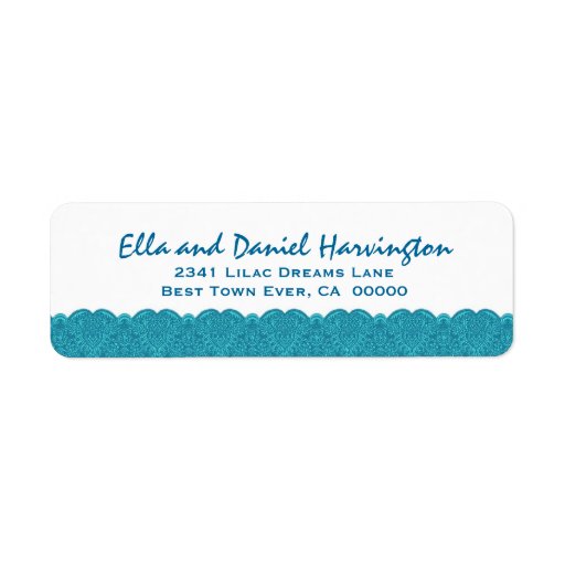 Aqua and White Scalloped Lace Damask Design F013 Label Zazzle