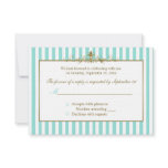 Aqua and White Stripes with Gold Scrolls RSVP Card Custom Invitations