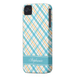Aqua and Yellow Plaid Pattern iPhone 4 Cover