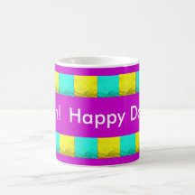Aqua and Yellow Square Tiles Border Coffee Mugs