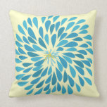 Aqua and Yellow Starburst Modern Flower Pillow