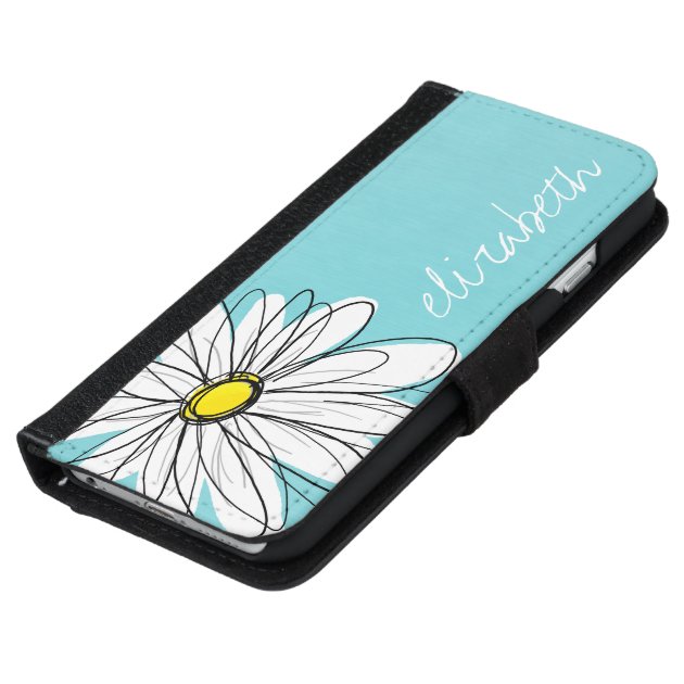 Aqua and Yellow Whimsical Daisy Custom Text iPhone 6 Wallet Case-5