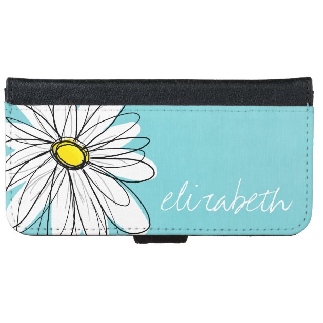 Aqua and Yellow Whimsical Daisy Custom Text iPhone 6 Wallet Case-4