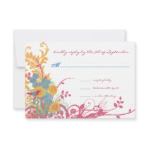 Aqua Beeswax Raspberry Wild Flower Bird Wedding Personalized Announcement