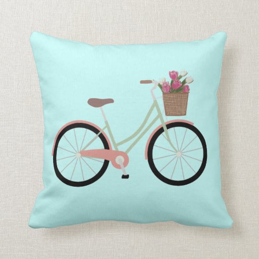 Aqua bicycle flower Throw pillow Zazzle