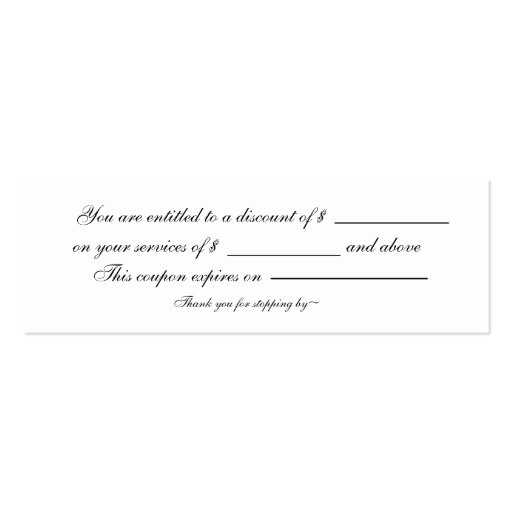 aqua ,black and white Chic discount coupon Business Card Template (back side)