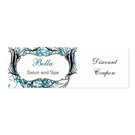 aqua,black and white Chic discount coupon Business Cards