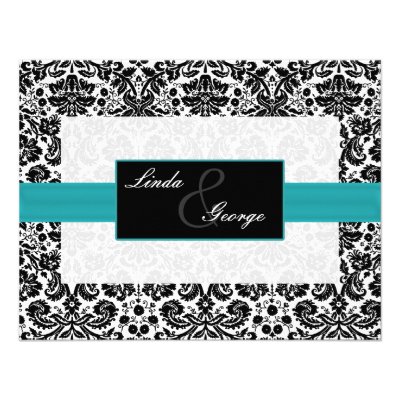 aqua,black and white rsvp cards custom invitation
