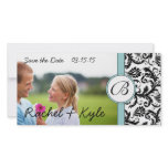 Aqua &amp; Black Damask Save the Date Your Photo Photo Card Template