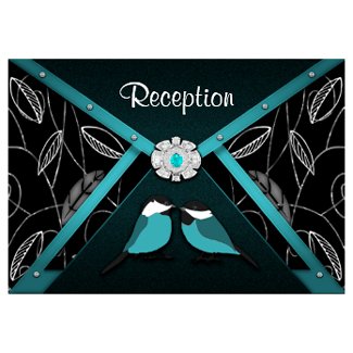 Aqua & Black Love Birds Wedding Reception Cards profilecard
