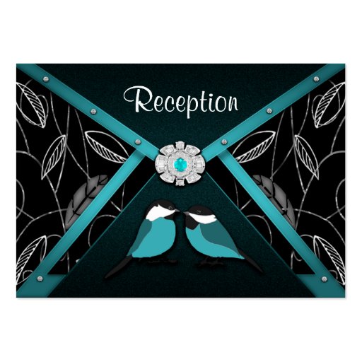 Aqua & Black Love Birds Wedding Reception Cards Business Card Templates (front side)