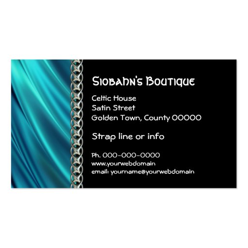 Aqua, black & silver chain business card (back side)