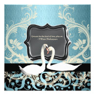 Aqua black vintage engagement swan custom invites