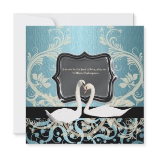 Aqua black vintage engagement swan invitation