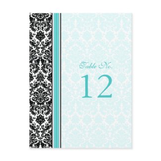 Aqua, Black, White Damask Table Number Card postcard