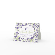 Aqua Black White Floral Damask Thank You Card