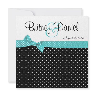 Aqua Black & White Polka Dot Wedding Invitations by natureprints