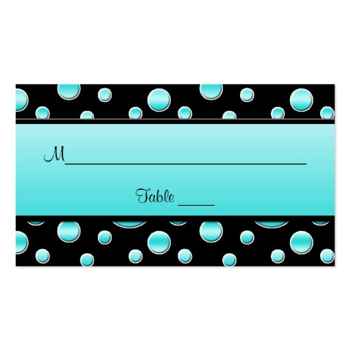 Aqua, Black, White Polka Dots Placecards Business Card Template (front side)