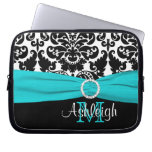 Aqua Black White with FAUX Ribbon Laptop Sleeve