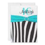 Aqua, Black, White Zebra 16th Birthday Invitation