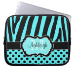 Aqua Black Zebra Stripes Polka Dots Laptop Case Laptop Sleeve