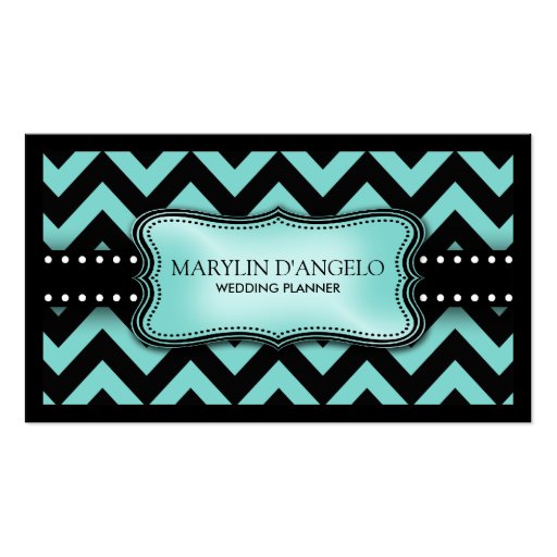 Aqua Blue and Black Chevron Wedding Planner Business Cards (front side)