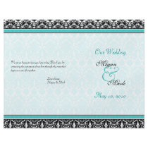 Aqua Blue and Black Damask Wedding Program Personalized Flyer