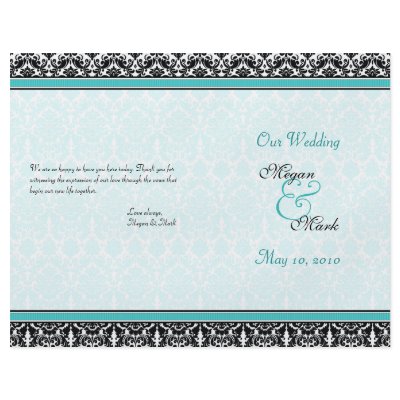 Aqua Blue and Black Damask Wedding Program Personalized Flyer