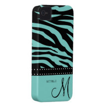 Aqua Blue and Black Zebra Patterns iPhone 4 Cases