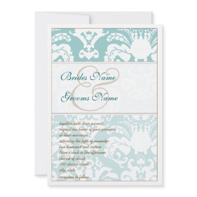 Aqua Blue and Brown Damask Wedding Invitation by samack