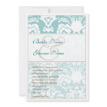 Aqua Blue and Brown Damask Wedding Invitation