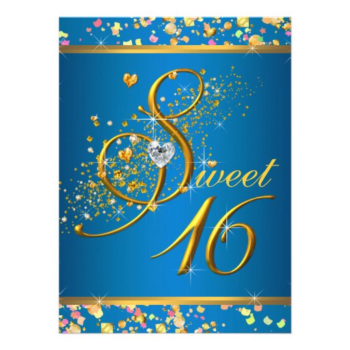 Aqua Blue and Gold Sweet Sixteen Party Invitations