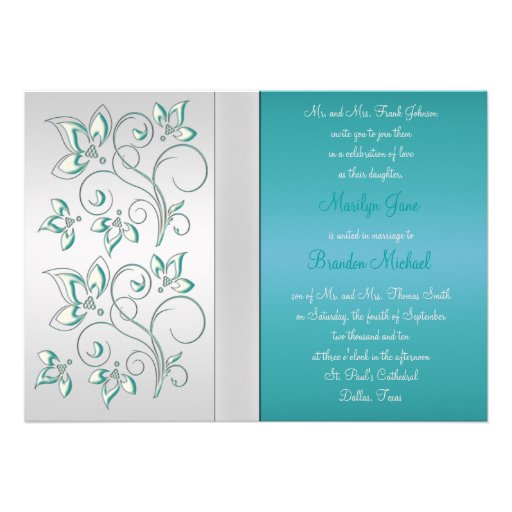 Aqua Blue and Silver Monogrammed Invitation