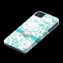 Aqua Blue and White Damask Pattern with Monogram casemate cases