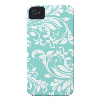 Aqua Blue and White Damasked Pattern iPhone 4 Covers