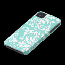 Aqua Blue and White Damasked Pattern casemate cases