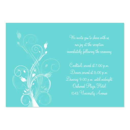 Aqua Blue and White Floral Enclosure Card Business Card Templates (front side)