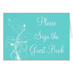 Aqua Blue and White Floral Guest Book Table Card