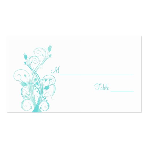 Aqua Blue and White Floral Place Cards Business Cards (back side)