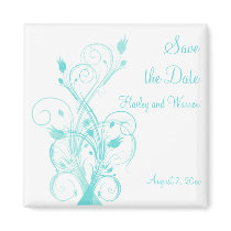 Aqua Blue and White Floral Save the Date Magnet